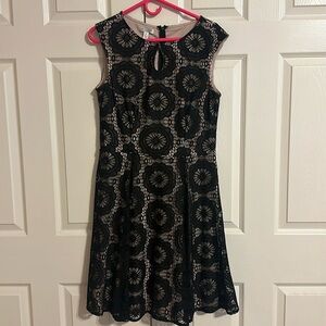 Women’s London Style black lace tan lined sleeveless cocktail dress size 12